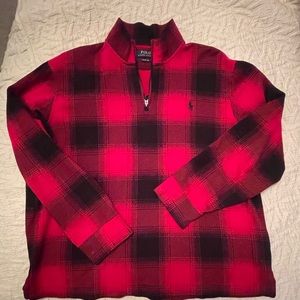 Gorgeous Mens Checkered Plaid Knit Quarter-zip medium
